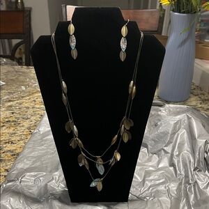 Coldwater Creek Gold and Silver Leaf Necklace and Earring Set
